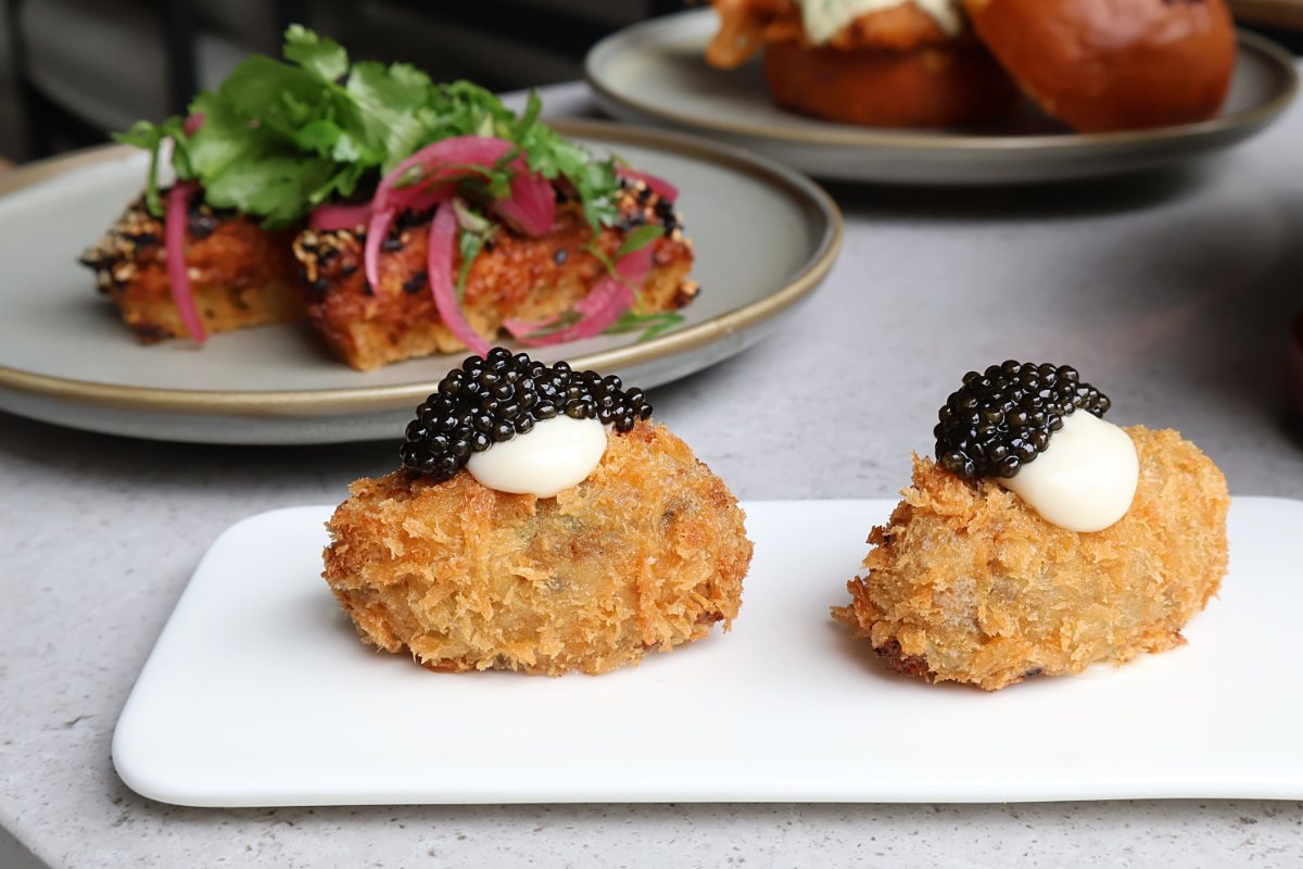 Crab Croquette, Sweet Mayo, Chives at One Prawn & Co at New Bahru