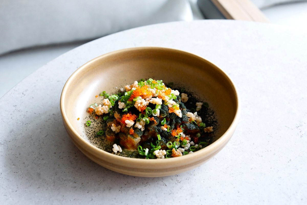 Dry-aged Hamachi, Kimchi, Puffed Rice from One Prawn & Co at New Bahru