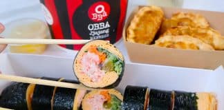 Oni Kimbap offers a variety of kimbap, from traditional favorites to innovative rice-less options, co-sharing with O.BBa Jjajang Express concept